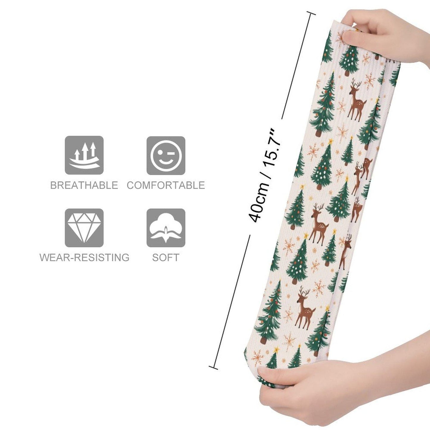 Chaussettes montantes crème Noël | Rennes, sapins et flocons | Respirantes & stretch | Mode inclusive Big Smiles