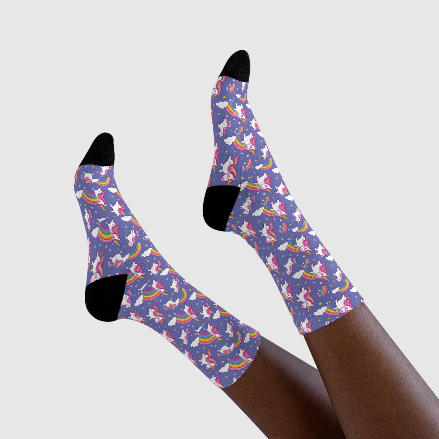 Chaussettes « Unicorn Rainbow » – crew sublimées, motif licornes & arcs-en-ciel, cadeau fun