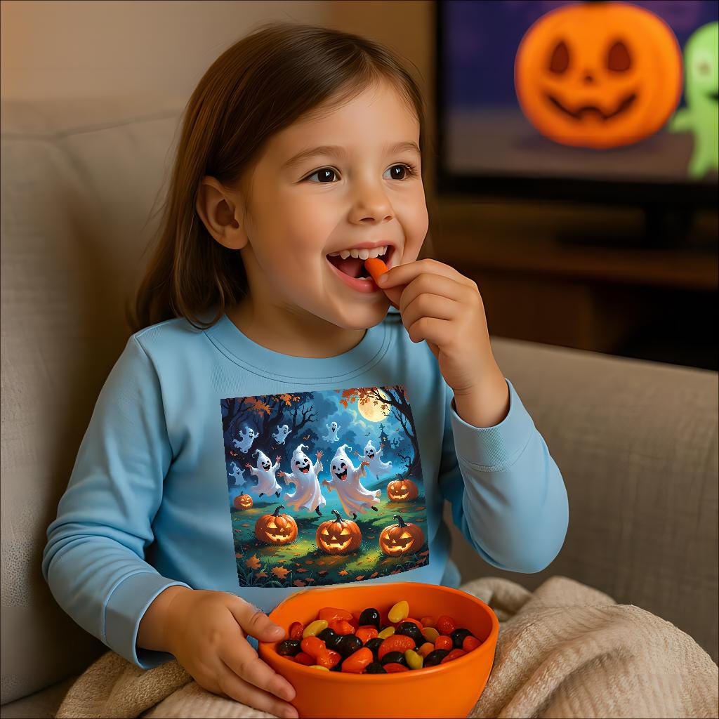 T-shirt Halloween enfant (toddler) manches longues, fantômes & citrouilles, coton