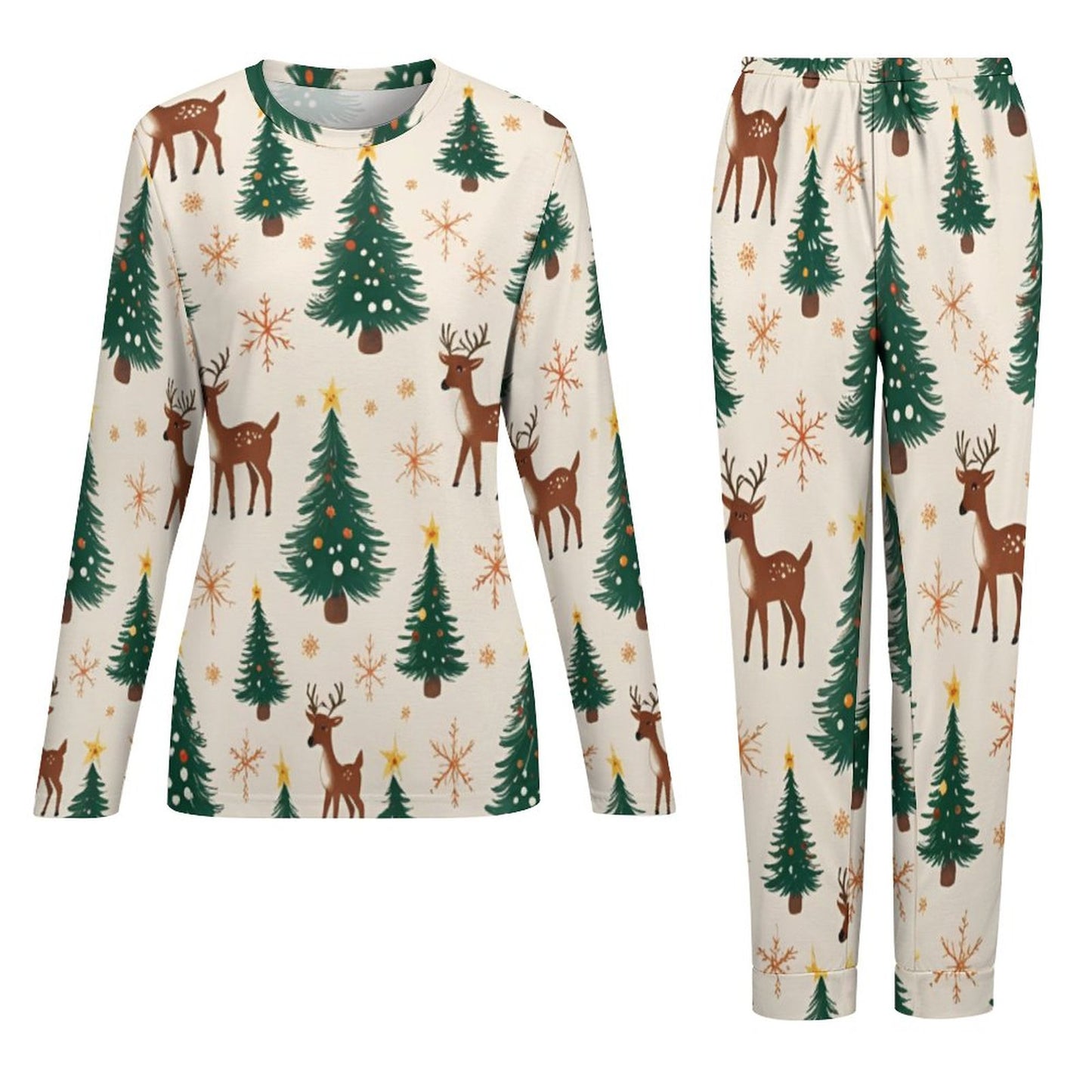 Pyjama de Noël femme 2 pièces | XS–6XL | Doux, stretch, poches | Rennes & sapins | Big Smiles