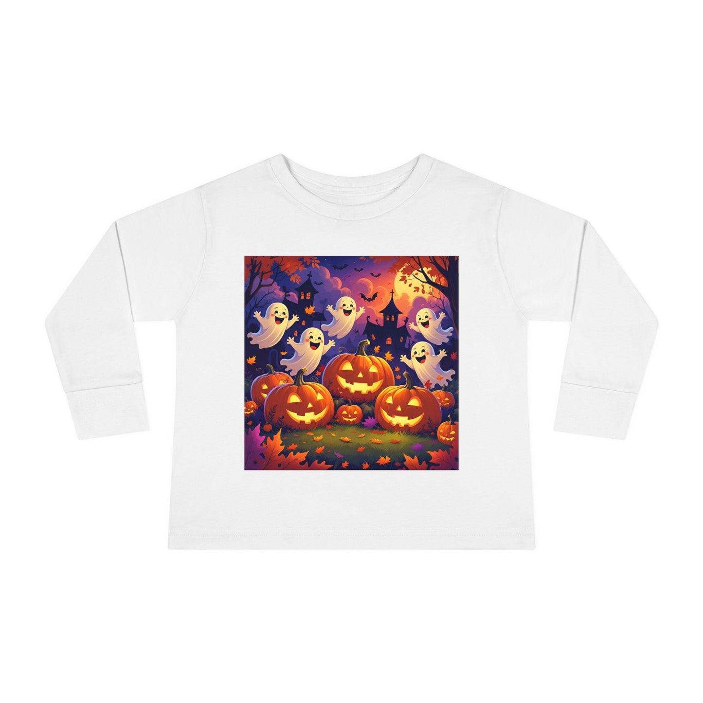T-shirt enfant Halloween manches longues, fantômes & citrouilles, tissu doux