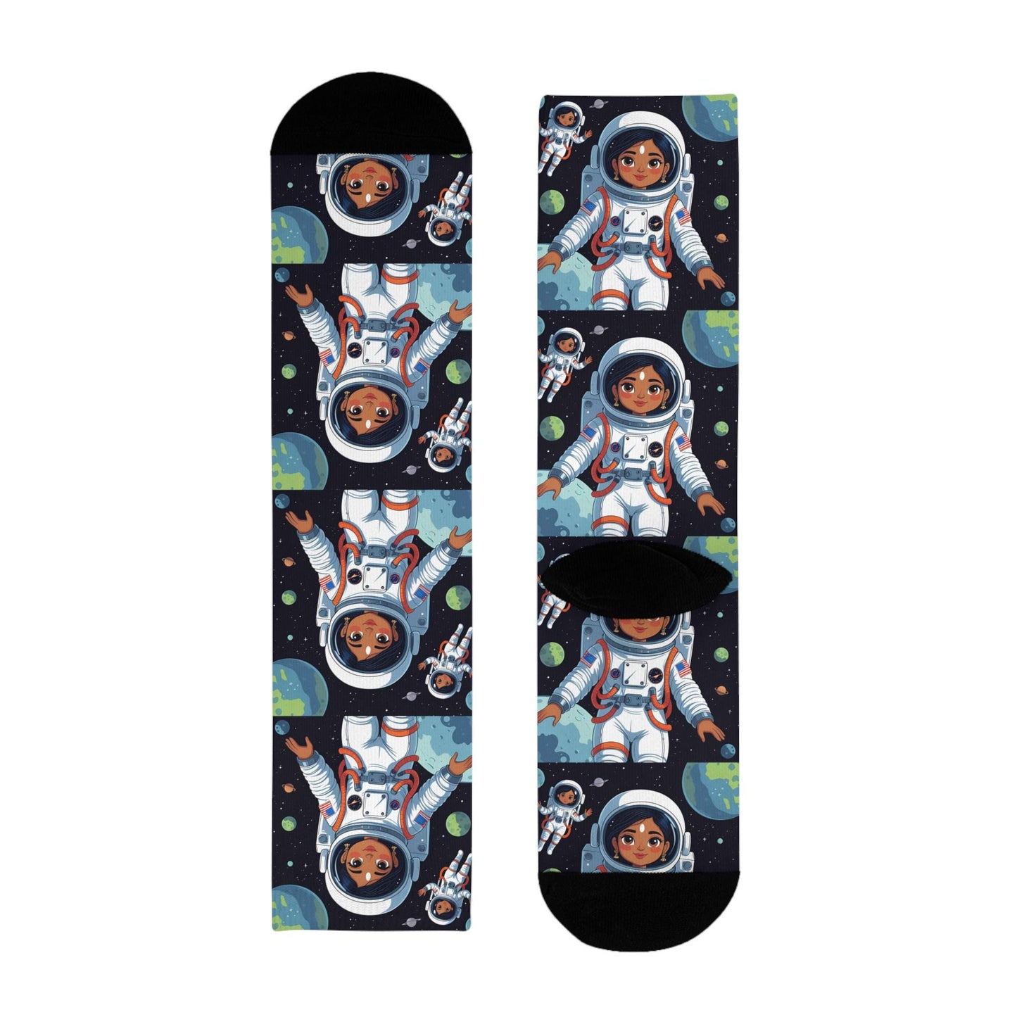 Chaussettes « Astronaut Girl » – crew sublimées, motif espace, cadeau space lovers