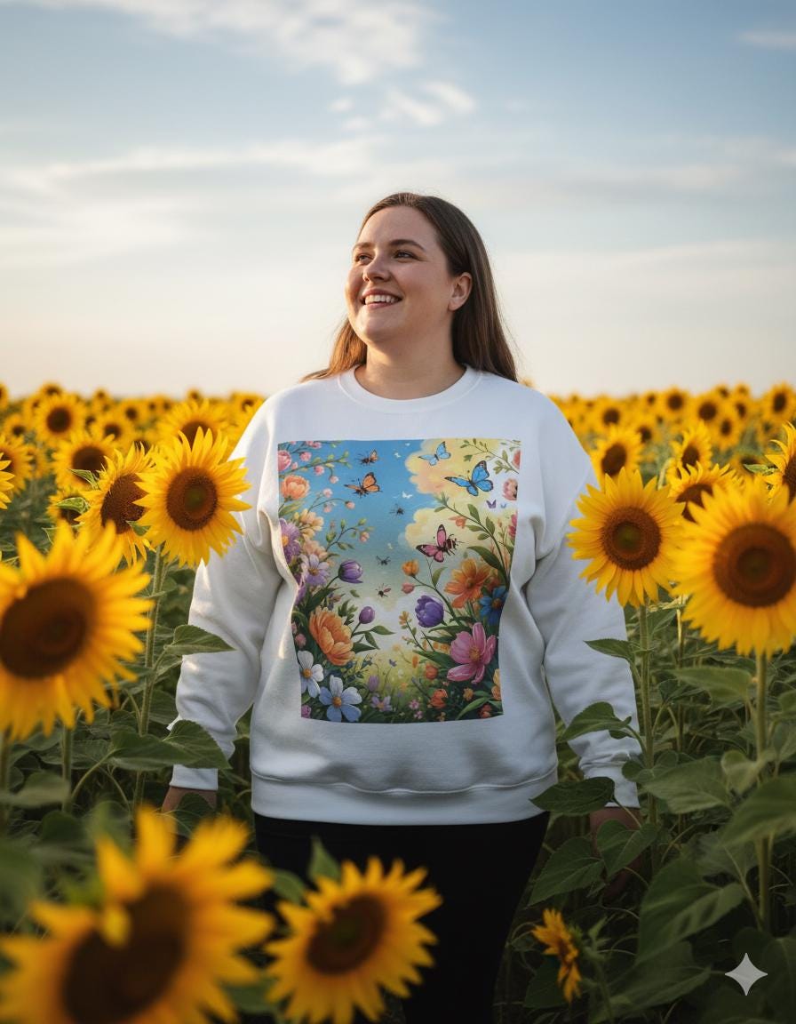 Tailles S–5XL Sweat Papillons & Fleurs Unisexe | Doux et Chaud | Pull Col Rond Art Botanique | Cadeau Nature |
