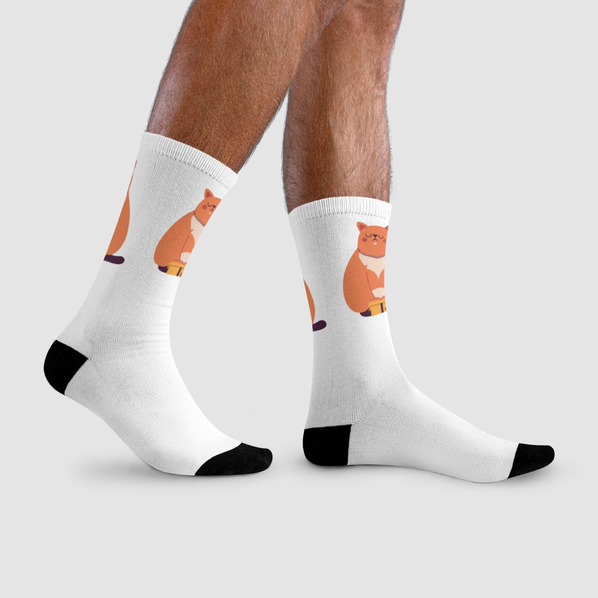 Chaussettes « Chonk Cat » – crew imprimées, chat mignon minimal, cadeau cosy