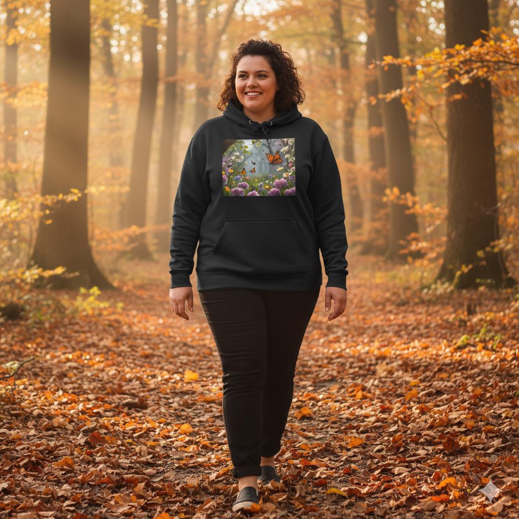 Sudadera unisex con diseño de mariposas y jardín, tallas XS a 5XL | Sudadera con estampado floral botánico para campus | Top con estética primaveral | Regalo de graduación |