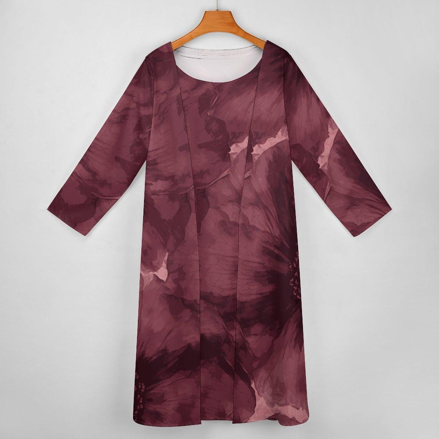 Ensemble 2 pièces S–5XL | Robe longue sans manches + gilet long | Motif floral bordeaux élégant