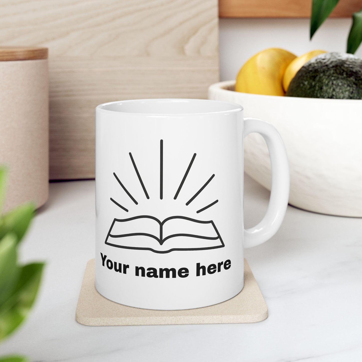 Mug chrétien personnalisable – Bible rayonnante, céramique brillante 11oz/15oz, micro-ondes & lave-vaisselle