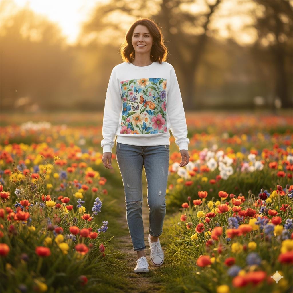 Tailles S-5XL Sweat unisexe fleurs et papillons | Col rond classique | Style printanier | Intérieur doux |