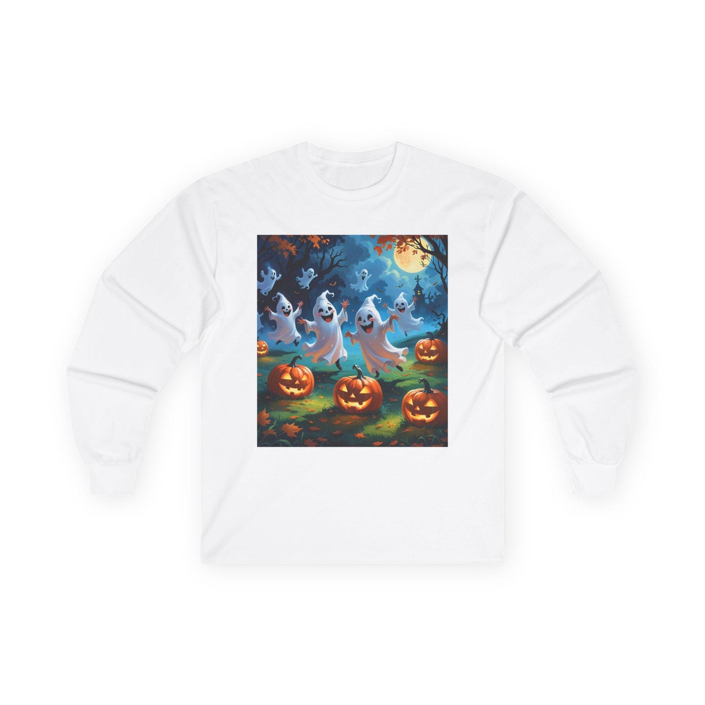 Tailles S–5XL T-shirt Halloween Fantômes & Citrouilles – Manches Longues Unisexe