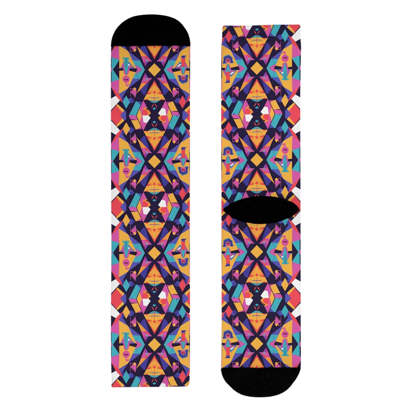 Chaussettes « Geo Pop » – crew sublimées, motif géométrique coloré, confort cosy