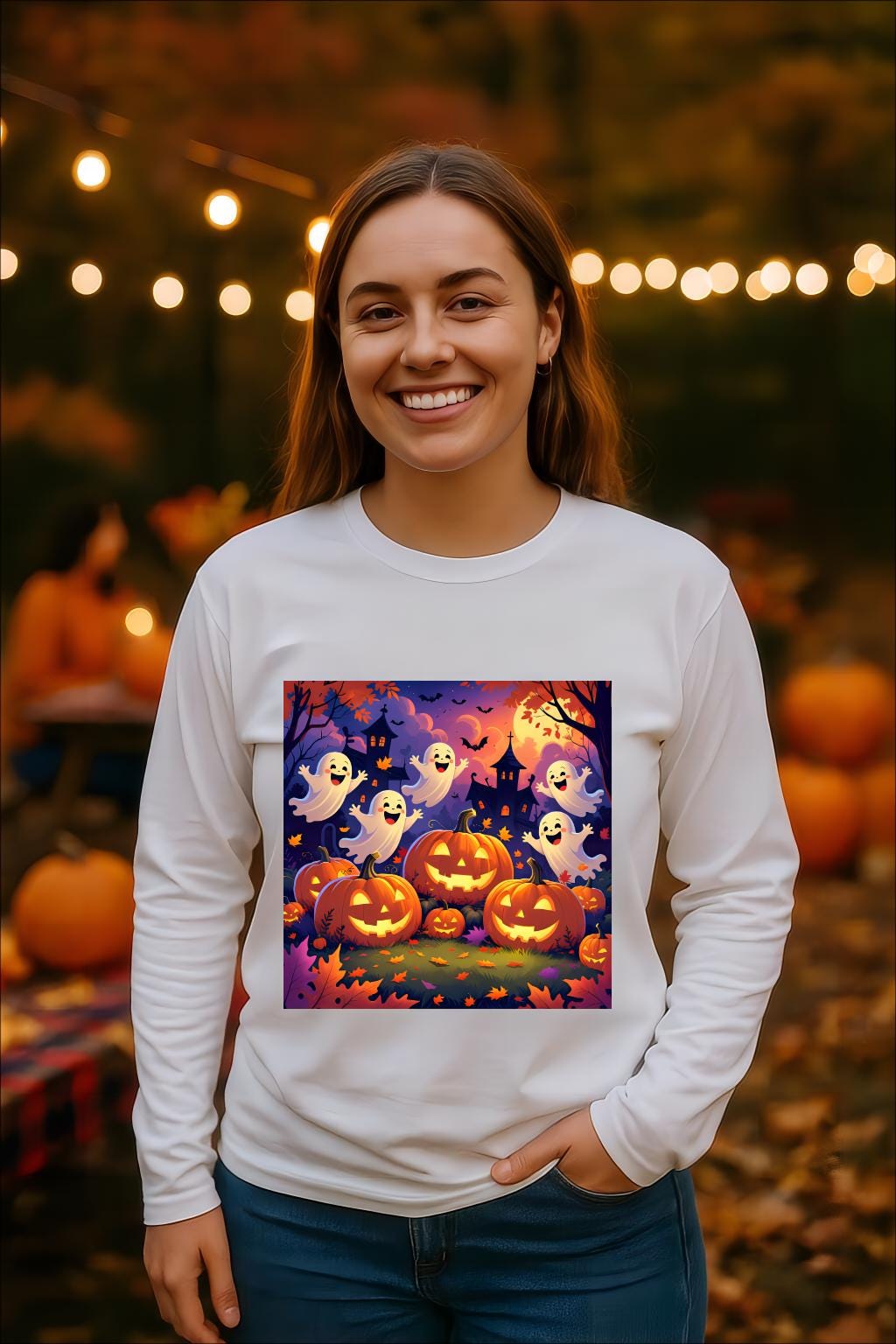 Tailles S–5XL T-shirt unisexe performance Halloween manches longues, fantômes & citrouilles, polyester