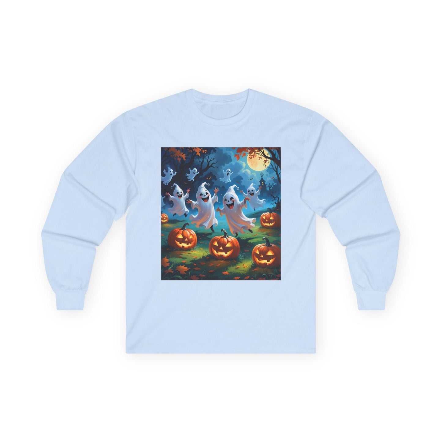 Tailles S–5XL T-shirt Halloween Fantômes & Citrouilles – Manches Longues Unisexe