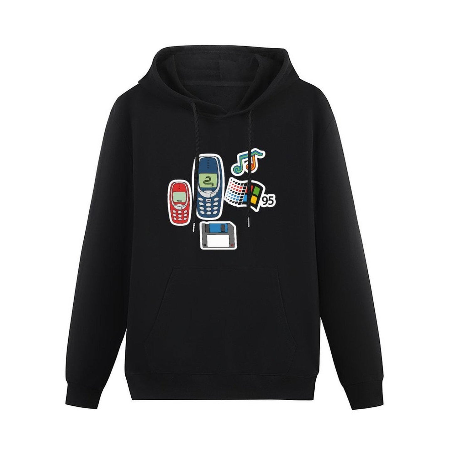 Sudadera con capucha retro nostalgia con serpiente de Nokia, logotipo de Windows 95, disquete y cita divertida, tallas S - 6XL
