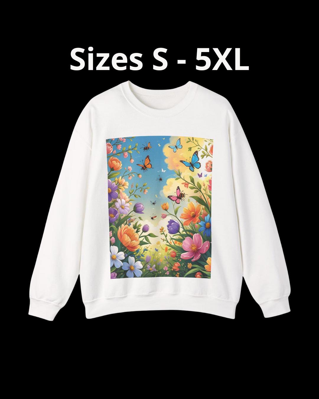 Tailles S–5XL Sweat Papillons & Fleurs Unisexe | Doux et Chaud | Pull Col Rond Art Botanique | Cadeau Nature |