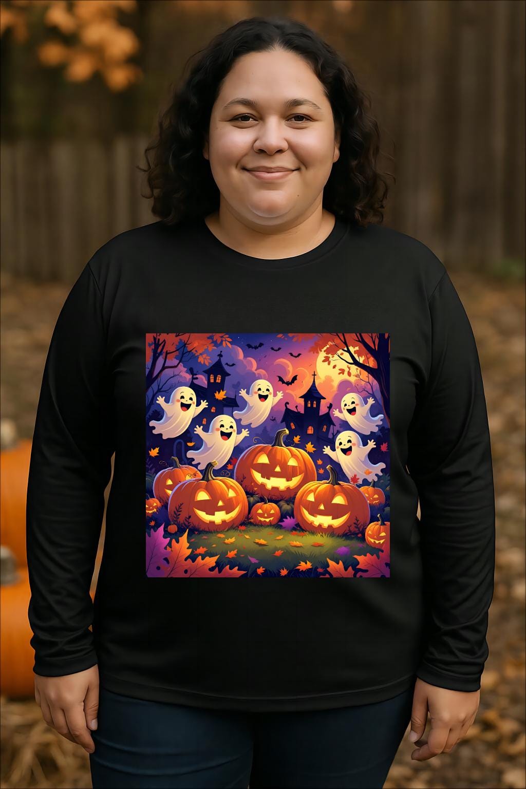Tailles S–5XL T-shirt unisexe performance Halloween manches longues, fantômes & citrouilles, polyester