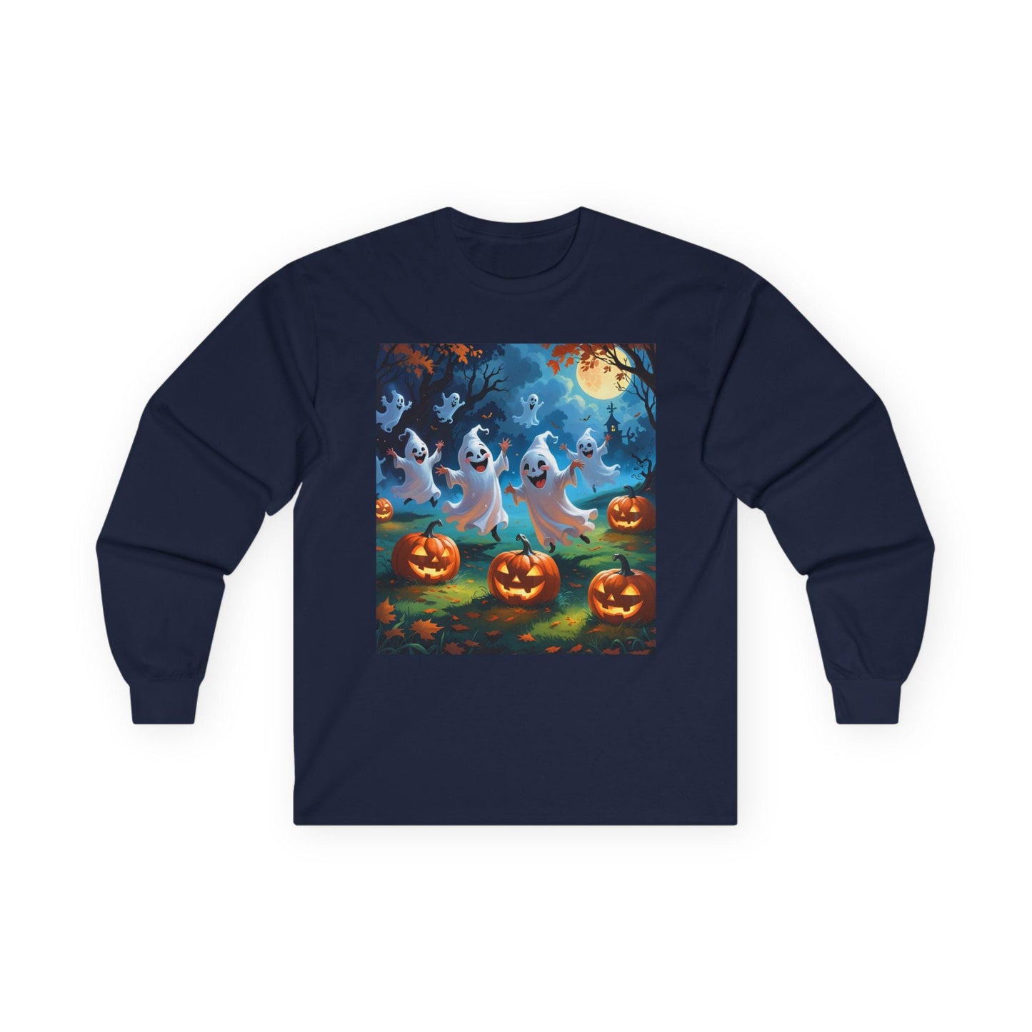 Tailles S–5XL T-shirt Halloween Fantômes & Citrouilles – Manches Longues Unisexe