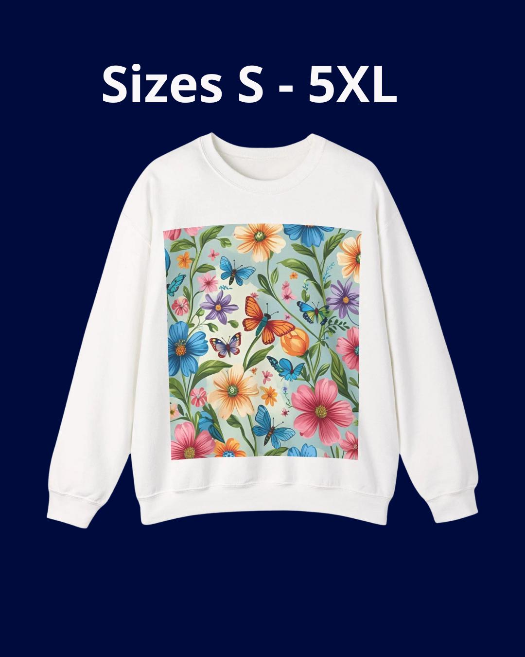 Tailles S-5XL Sweat unisexe fleurs et papillons | Col rond classique | Style printanier | Intérieur doux |