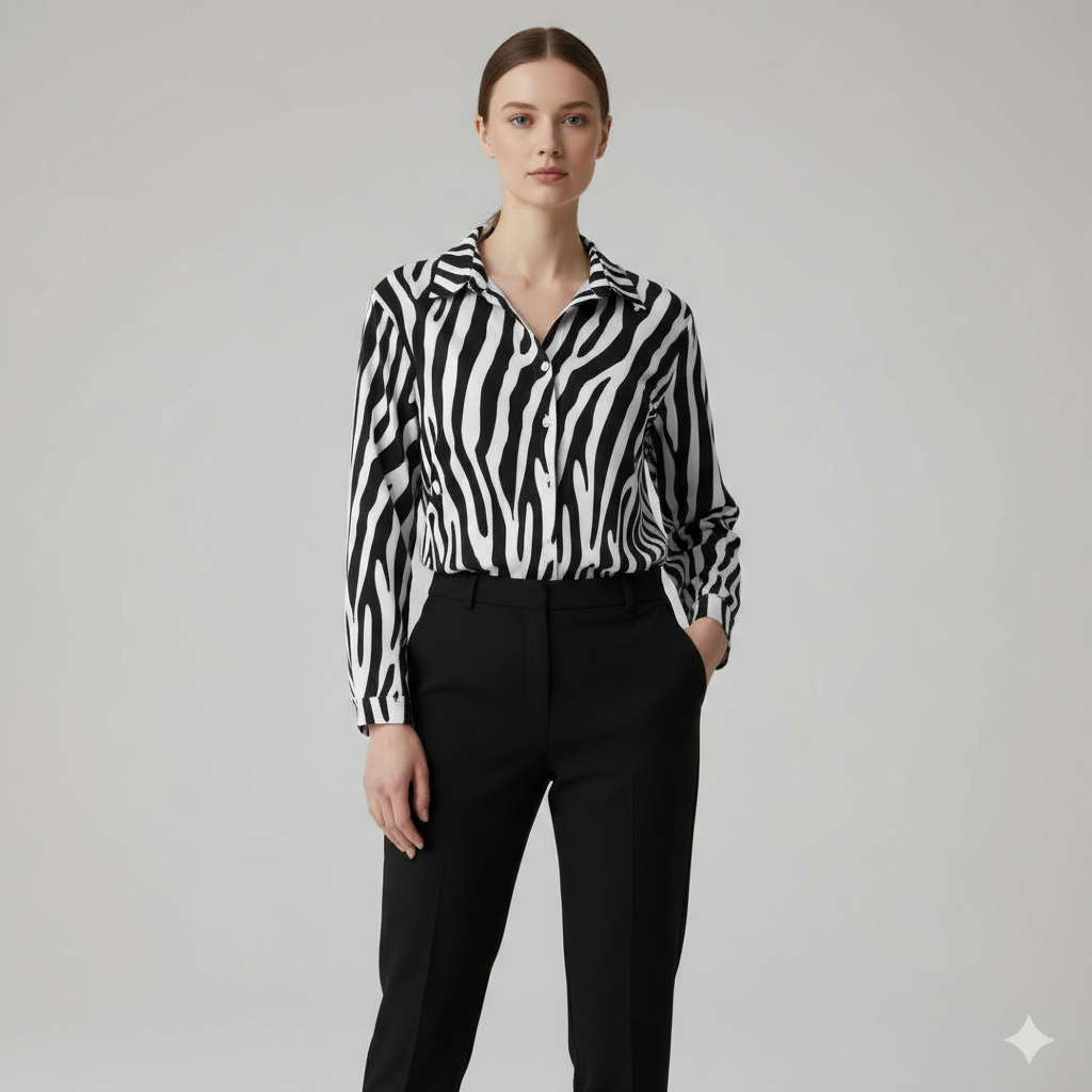 Chemise à ourlet asymétrique – imprimé zèbre noir & blanc | Big Smiles