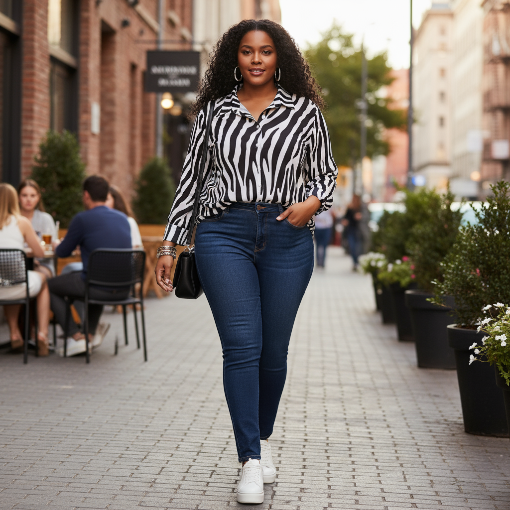 Chemise à ourlet asymétrique – imprimé zèbre noir & blanc | Big Smiles