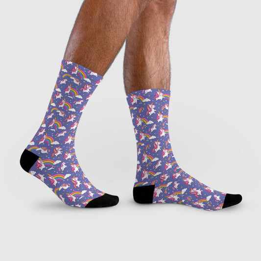Chaussettes « Unicorn Rainbow » – crew sublimées, motif licornes & arcs-en-ciel, cadeau fun