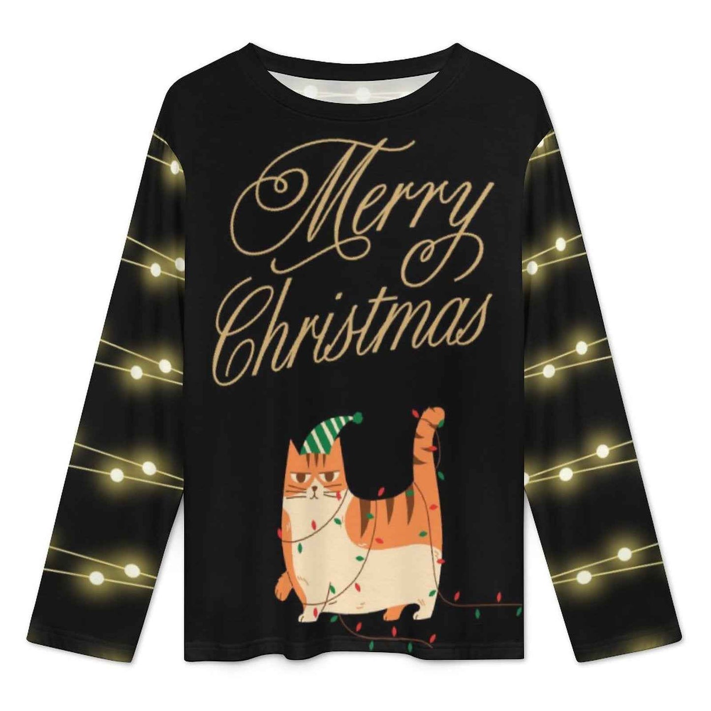 Pyjama de Noël « Chat & Guirlandes » – Ensemble 2 pièces XS à 6XL | Big Smiles