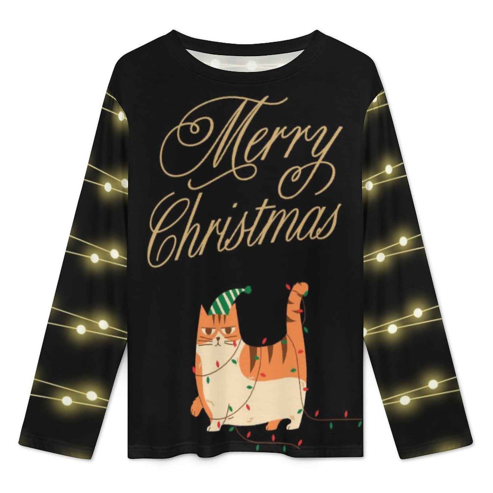 Pyjama de Noël « Chat & Guirlandes » – Ensemble 2 pièces XS à 6XL | Big Smiles