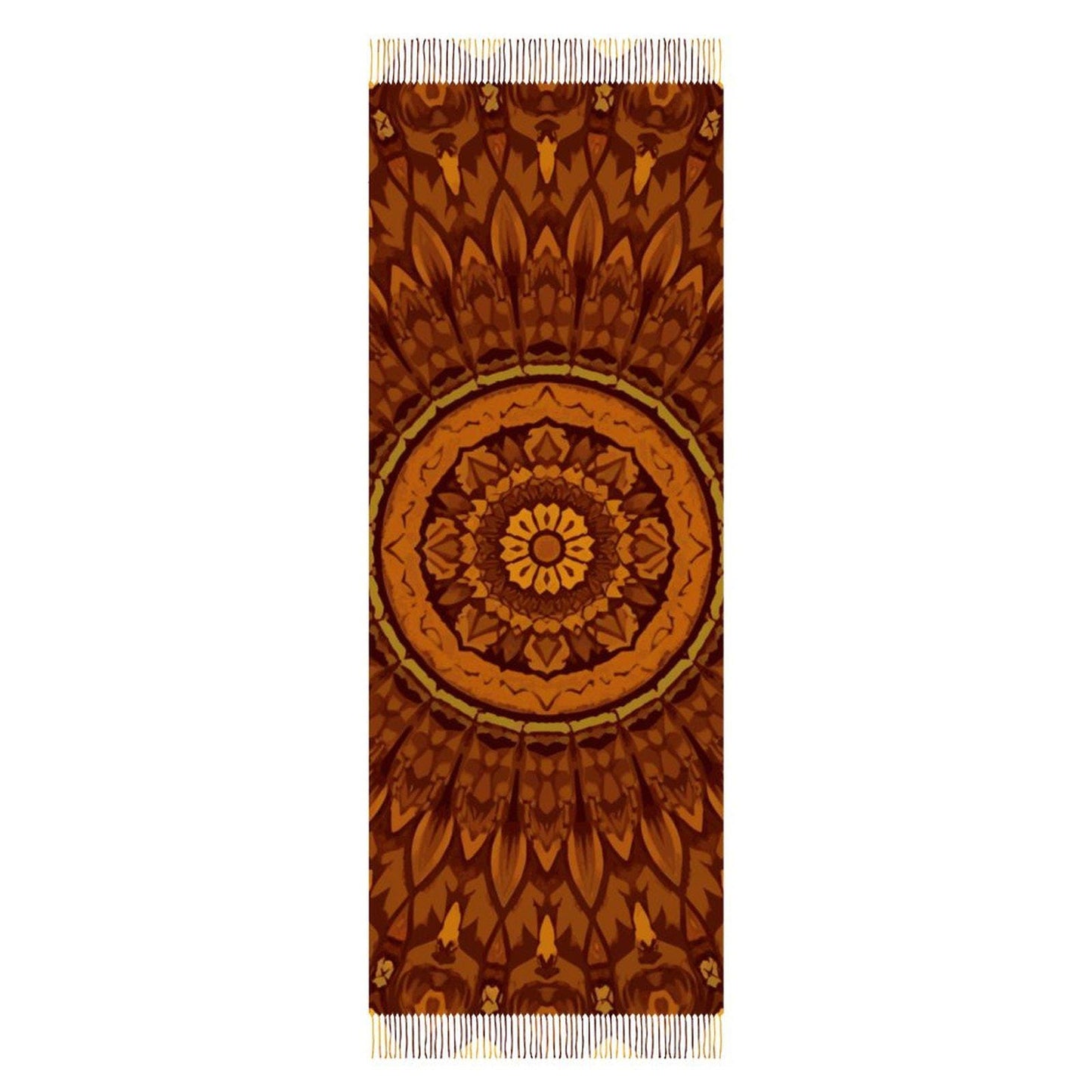 Écharpe à franges effet cachemire, mandala terracotta, grande 200x70 cm, châle doux et léger, cadeau boho automne hiver