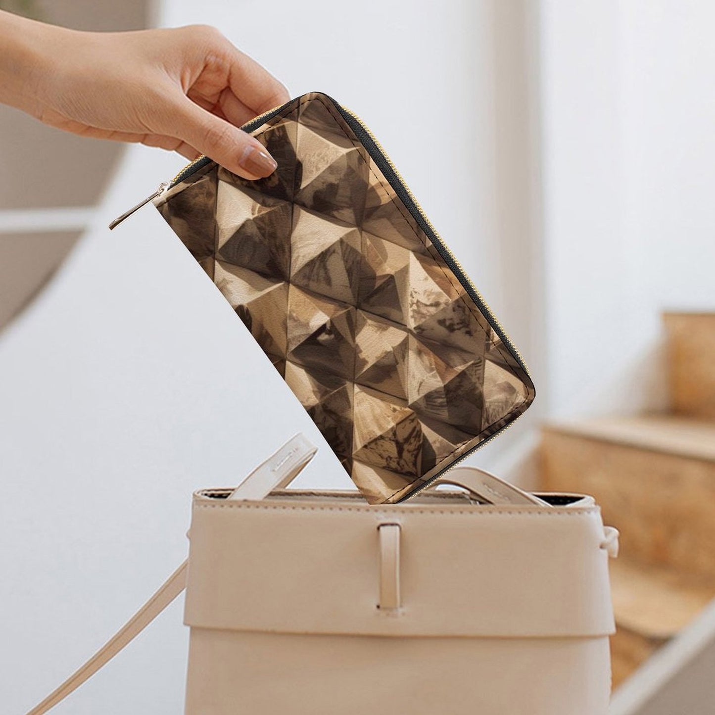 Portefeuille marron géométrique en cuir vegan haut de gamme – Style moderne et grande capacité - Big Smiles All Sizes