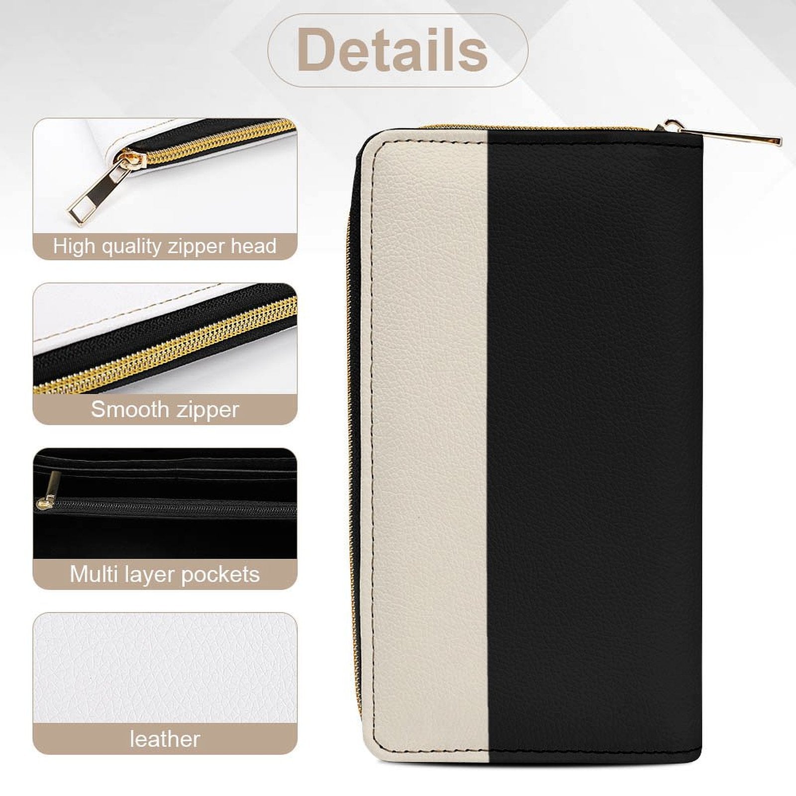 Portefeuille noir et beige en cuir vegan haut de gamme – Élégance intemporelle et grande capacité - Big Smiles All Sizes