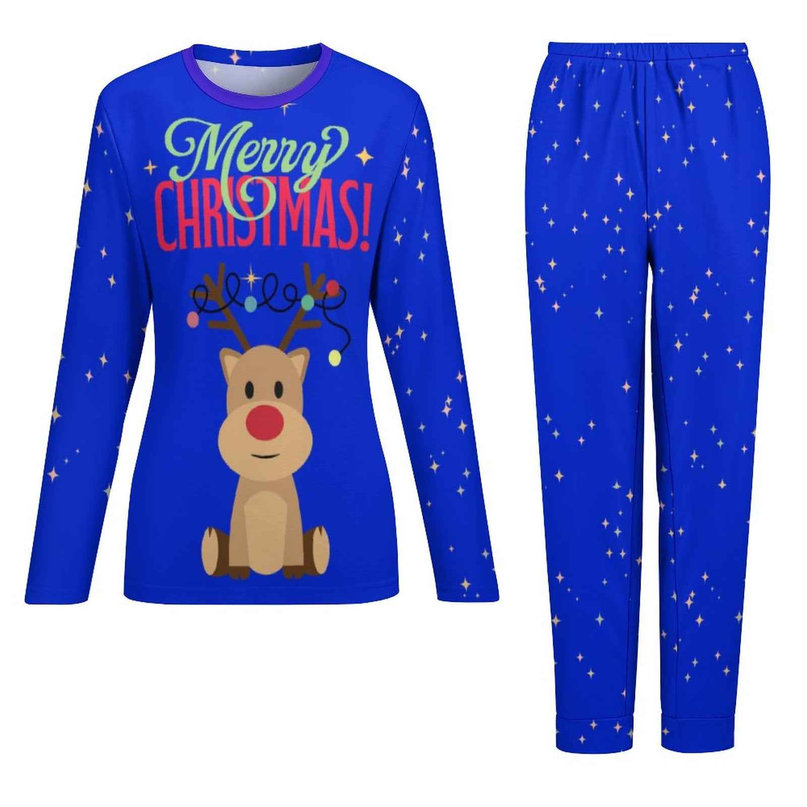 Pyjama de Noël « Renne Bleu & Étoiles » – Ensemble 2 pièces XS à 6XL | Big Smiles