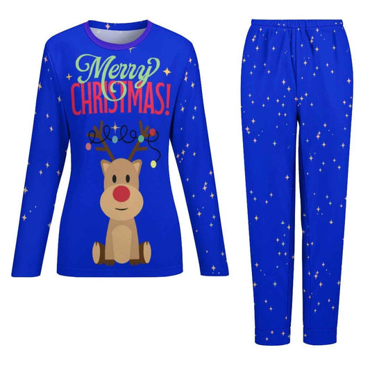 Pyjama de Noël « Renne Bleu & Étoiles » – Ensemble 2 pièces XS à 6XL | Big Smiles