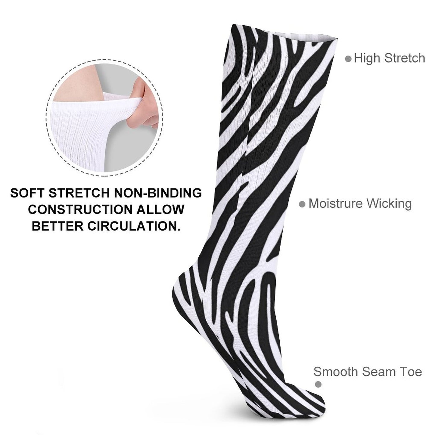Chaussettes montantes motif zèbre – respirantes & confort mollets – impression all-over | Big Smiles