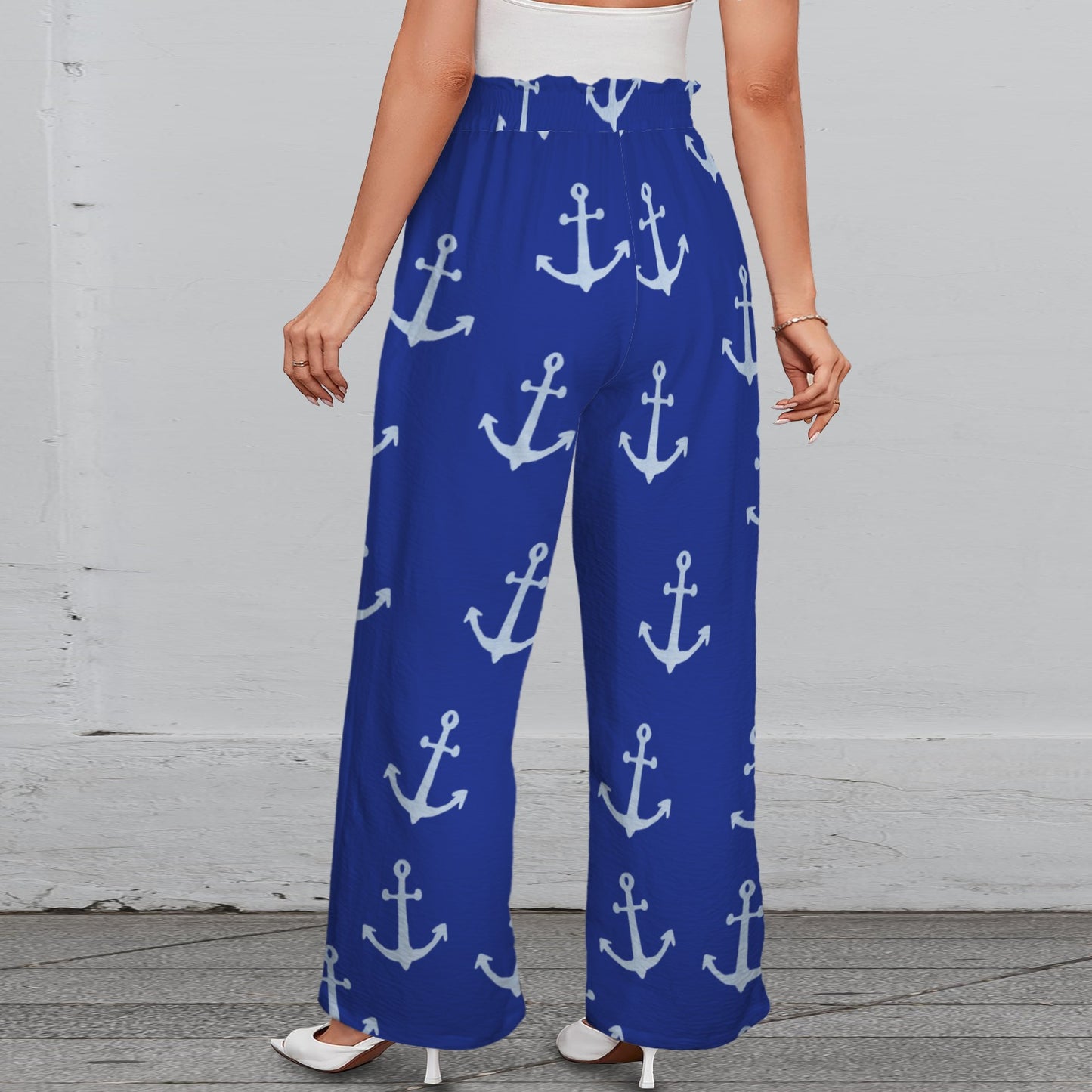 Pantalon large marin à taille élastique & lien, avec poches – imprimé ancres – S à 5XL - Big Smiles All Sizes