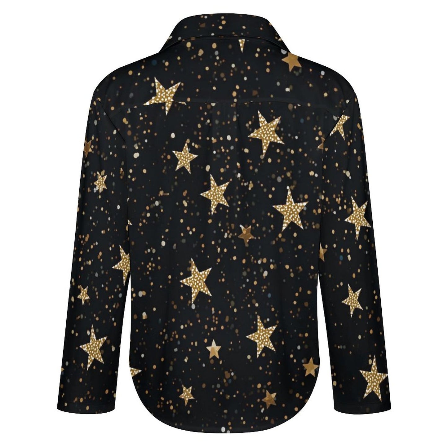 Chemise à ourlet asymétrique étoilée – manches longues, noir doré (S à 8XL) - Big Smiles All Sizes