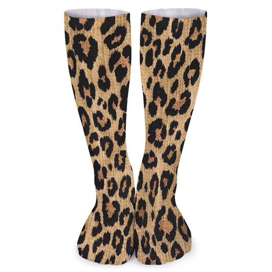 Chaussettes montantes léopard sable – respirantes, anti-glisse & confort mollets – impression all-over | Big Smiles