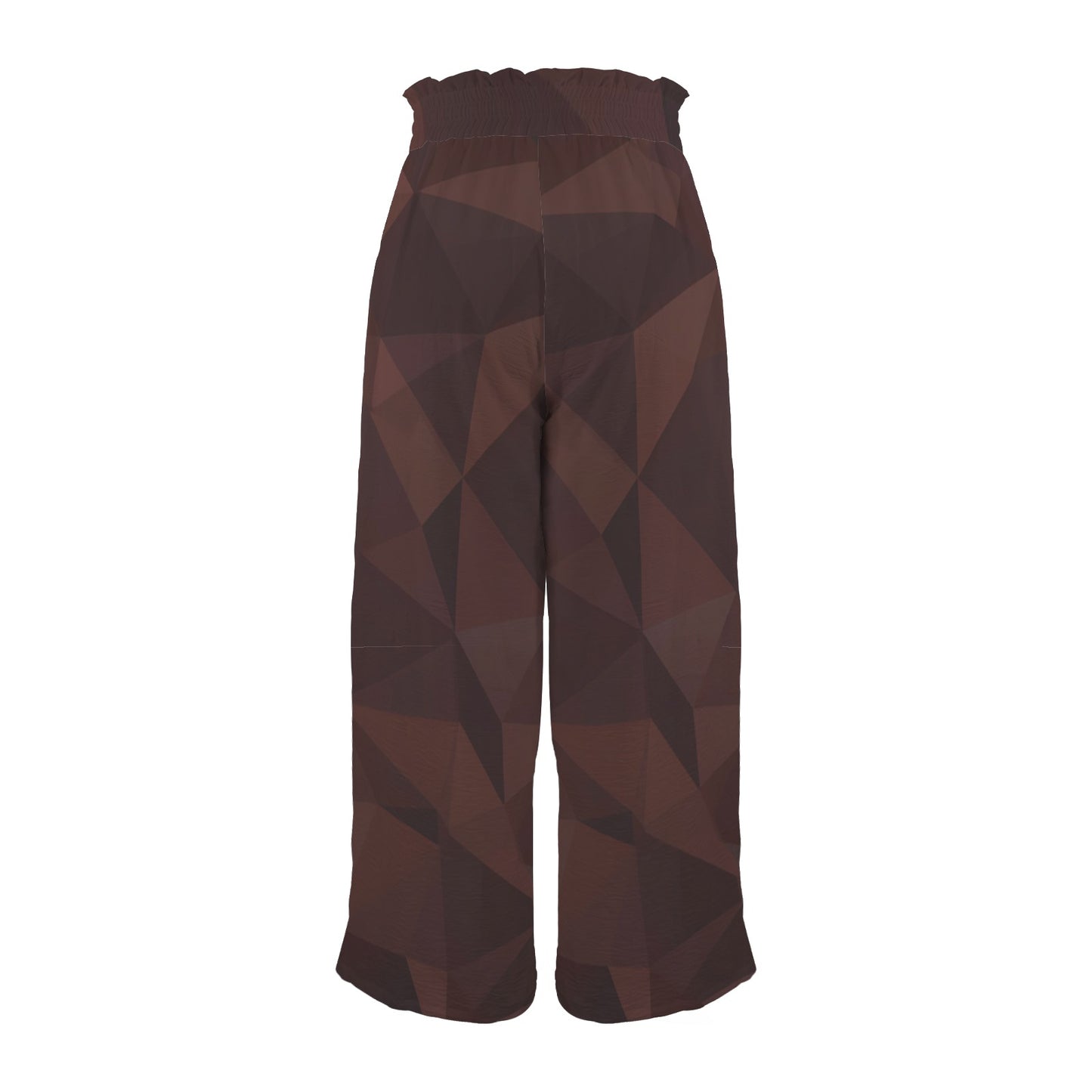 Pantalon large géométrique brun – taille haute élastique à cordon & poches (XS à 5XL) - Big Smiles All Sizes