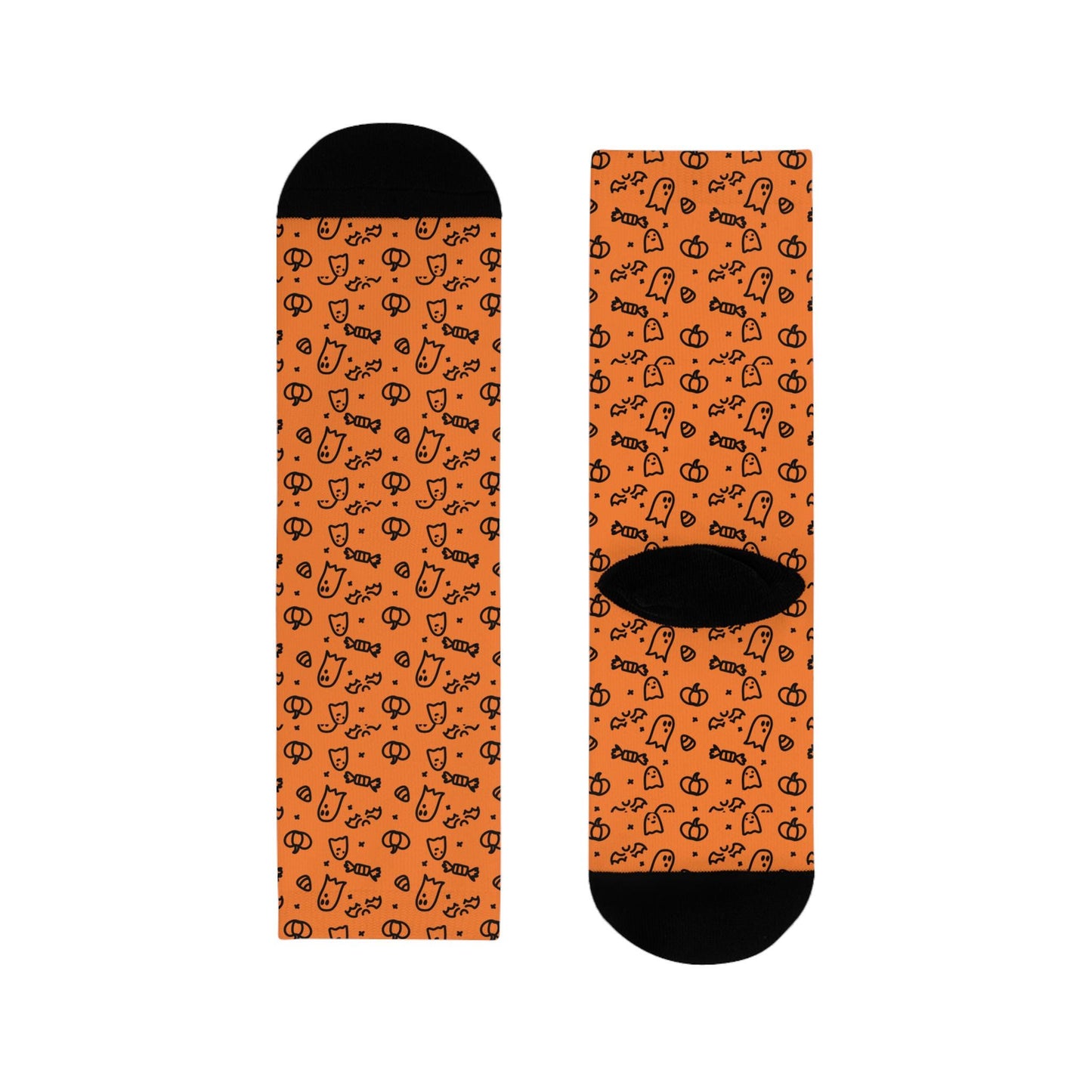Chaussettes « Halloween » – fantômes & citrouilles, crew sublimées orange, cadeau festif automne