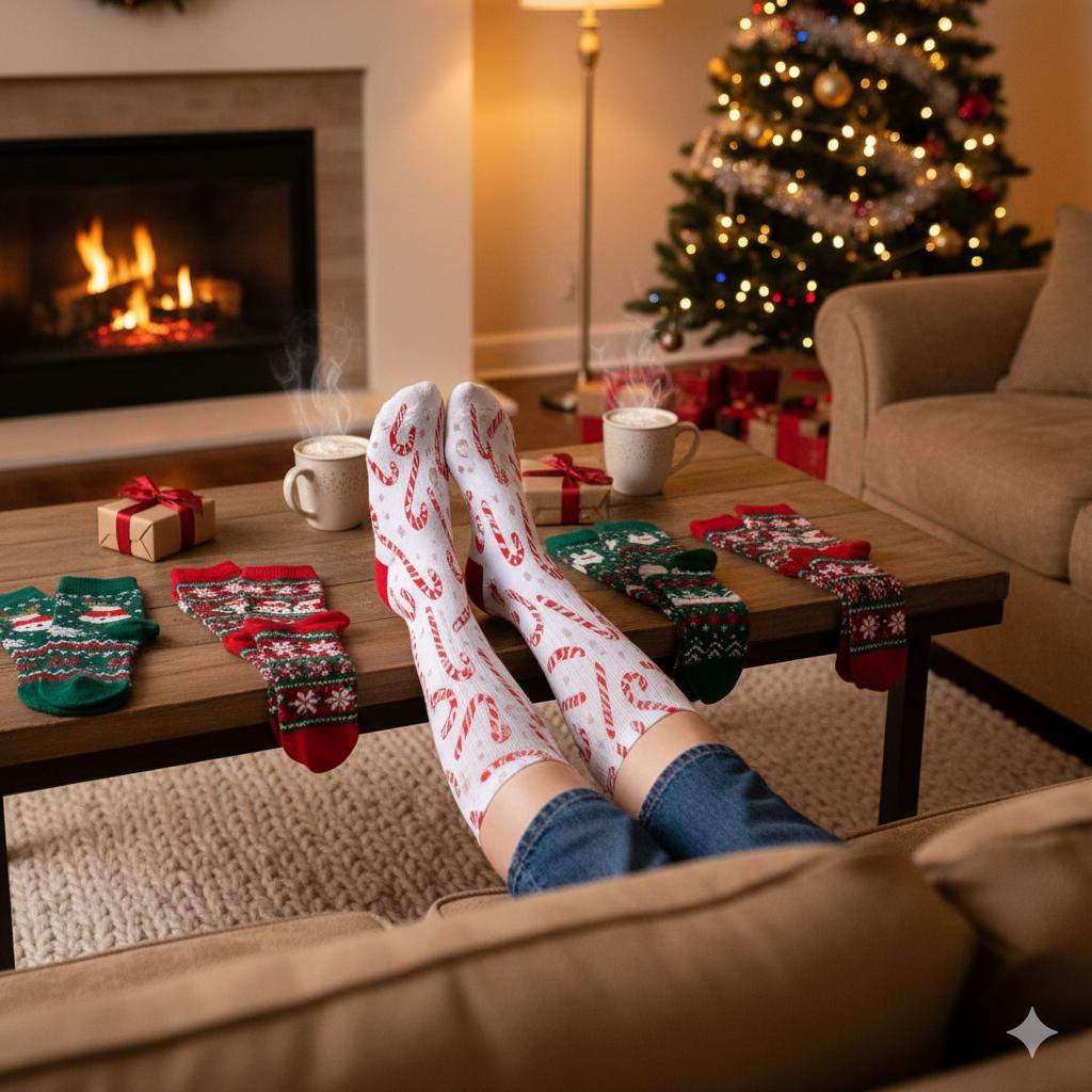 Chaussettes montantes Noël | Imprimé cannes de sucre | Unisexes, respirantes & extensibles | Mode inclusive Big Smiles