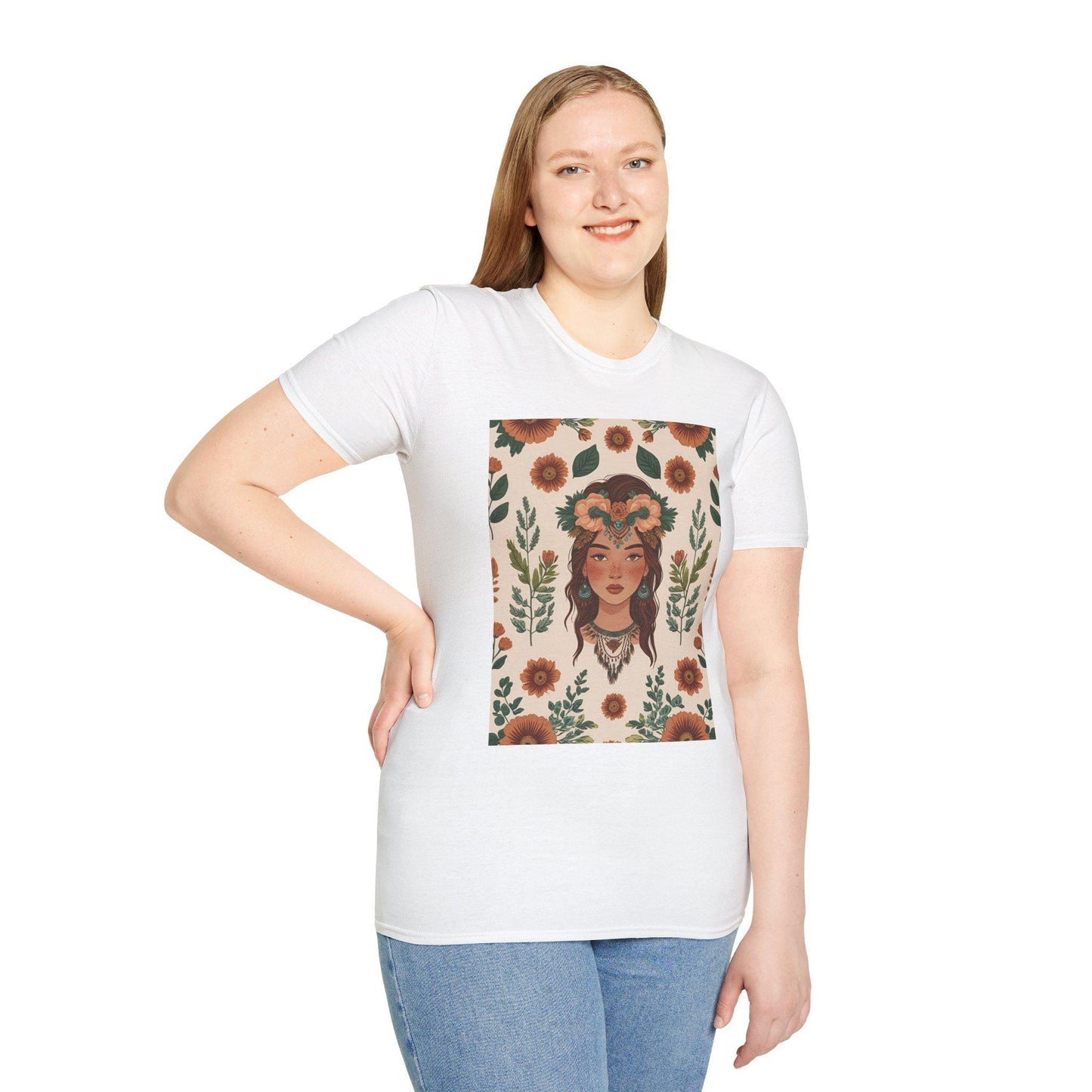 Camiseta unisex "Bohemian Floral" - algodón suave, estilo bohemio veraniego, tallas XS a 5XL