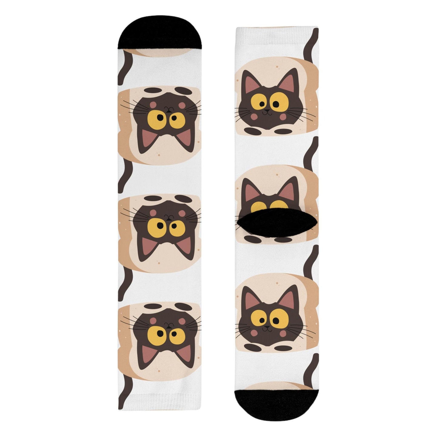 Chaussettes « Bread Cat » – crew imprimées chat mignon, cadeau cat lovers