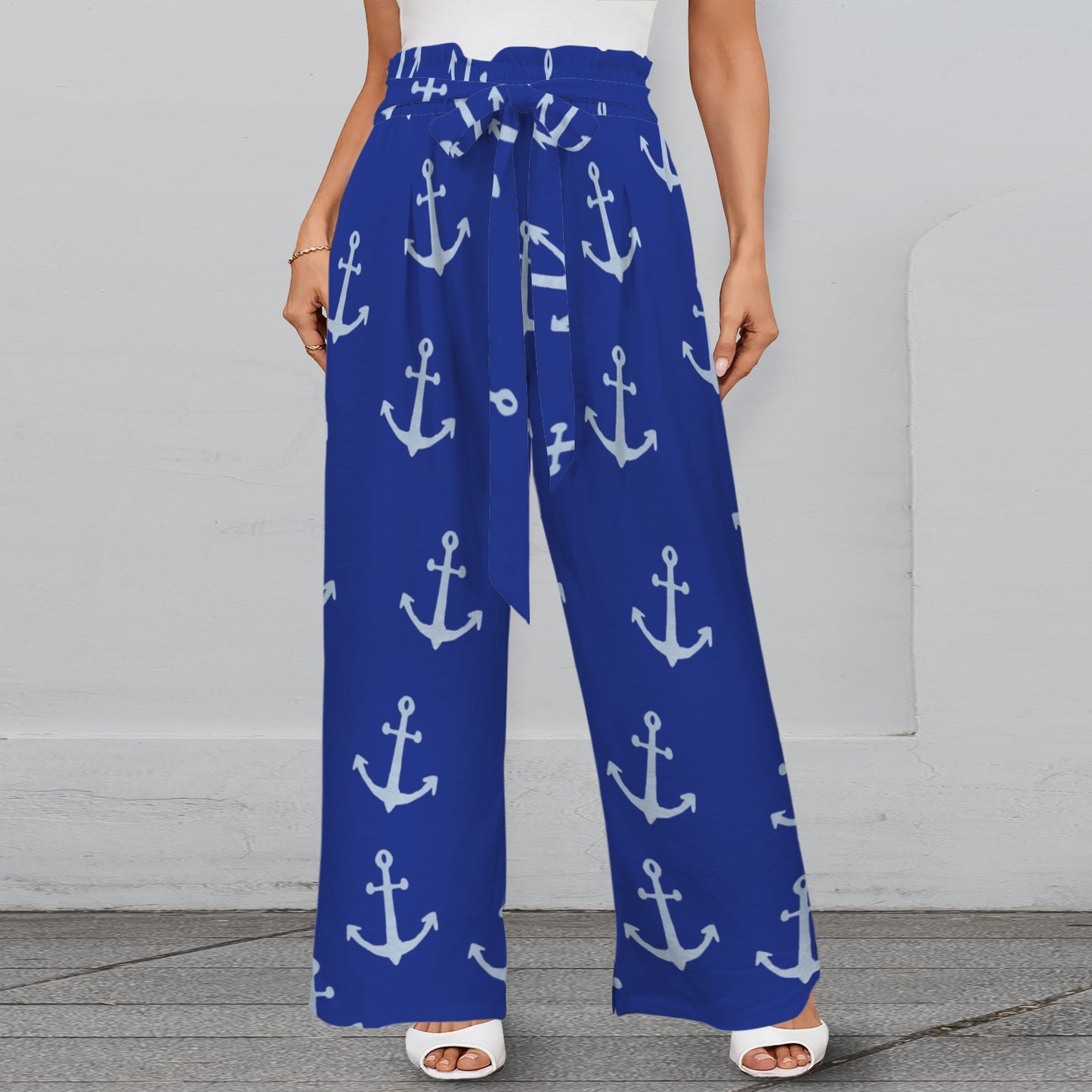 Pantalon large marin à taille élastique & lien, avec poches – imprimé ancres – S à 5XL - Big Smiles All Sizes