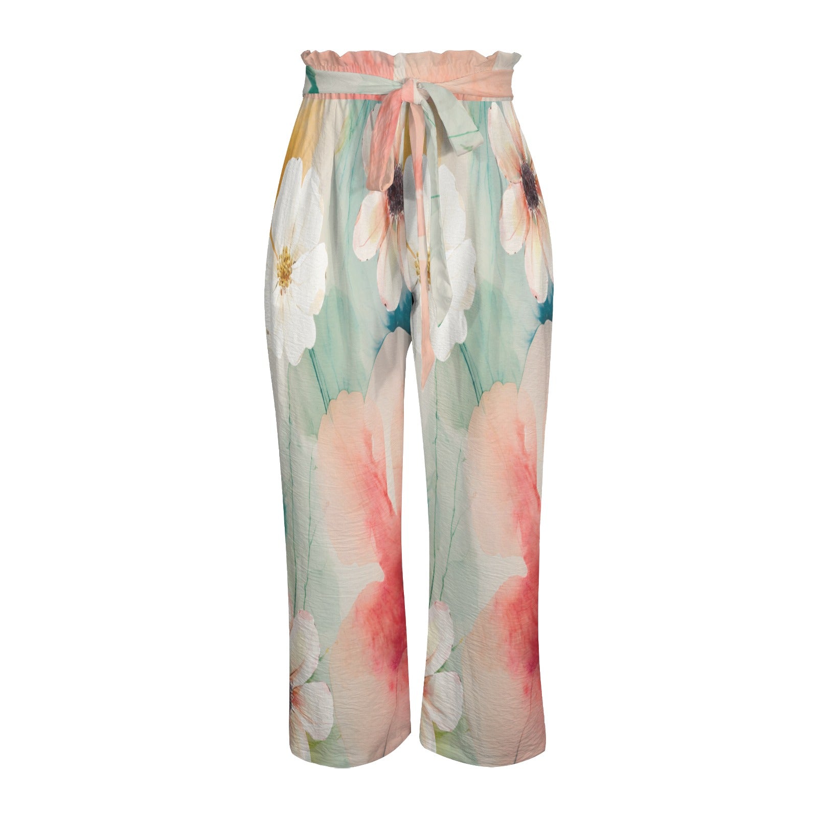 Pantalon large fleurs aquarelle – taille élastique à nouer & poches (S à 5XL) - Big Smiles All Sizes
