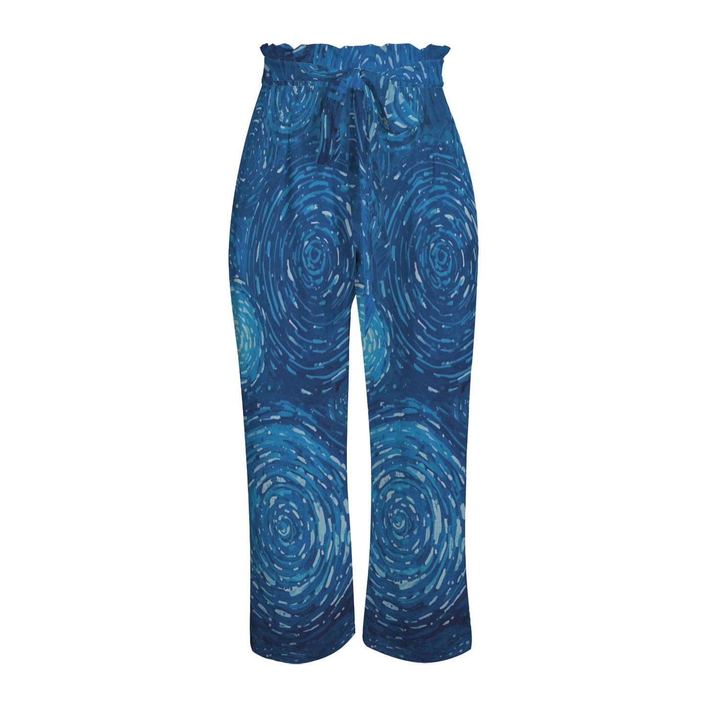 Pantalon large bleu à spirales – taille élastique à nouer & poches (S à 5XL) - Big Smiles All Sizes
