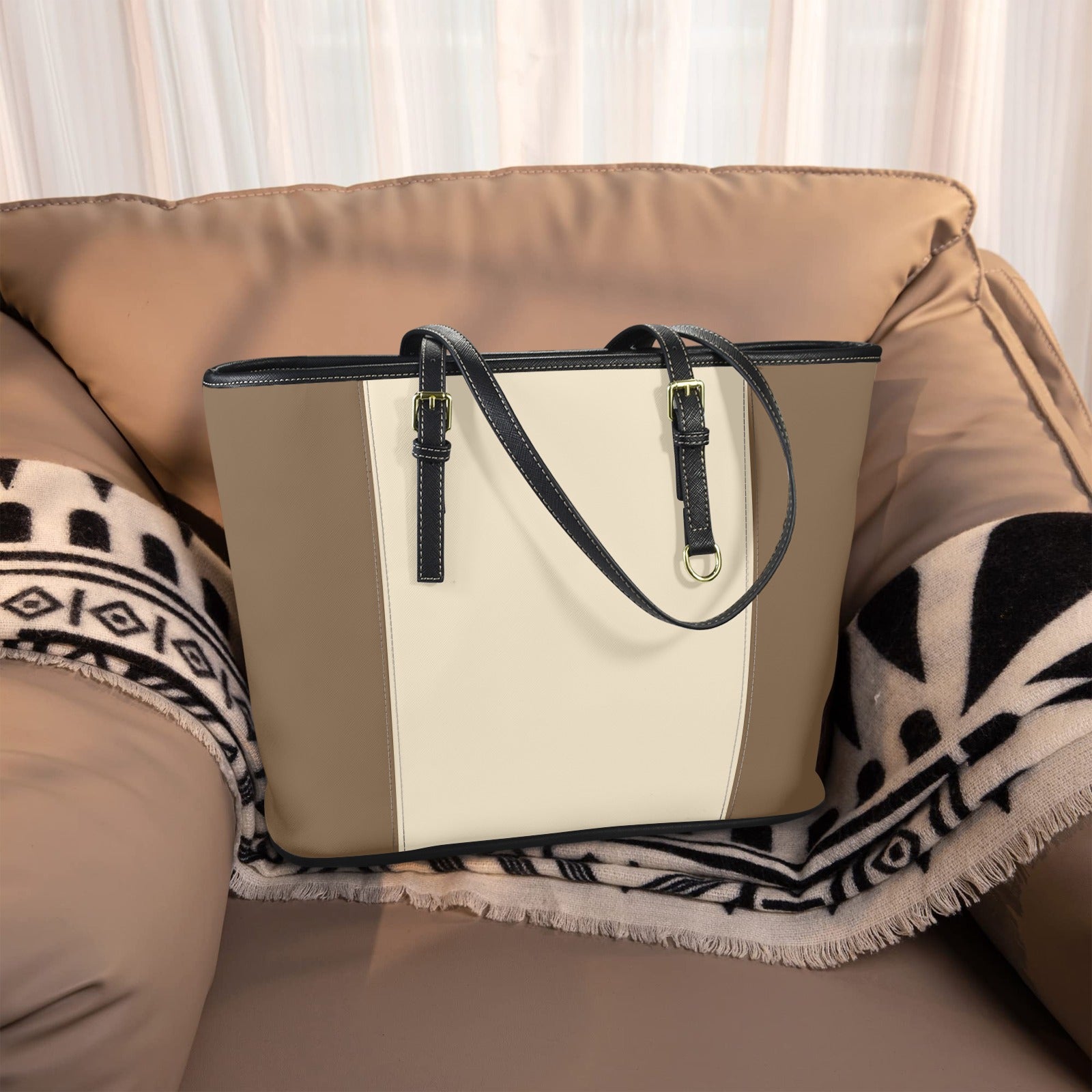 Sac cabas en cuir vegan beige et marron – Élégance naturelle et style quotidien - Big Smiles All Sizes