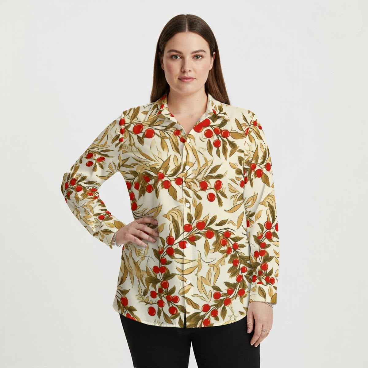 Chemise fluide imprimé cerises & feuillage – grande taille jusqu’au 5XL