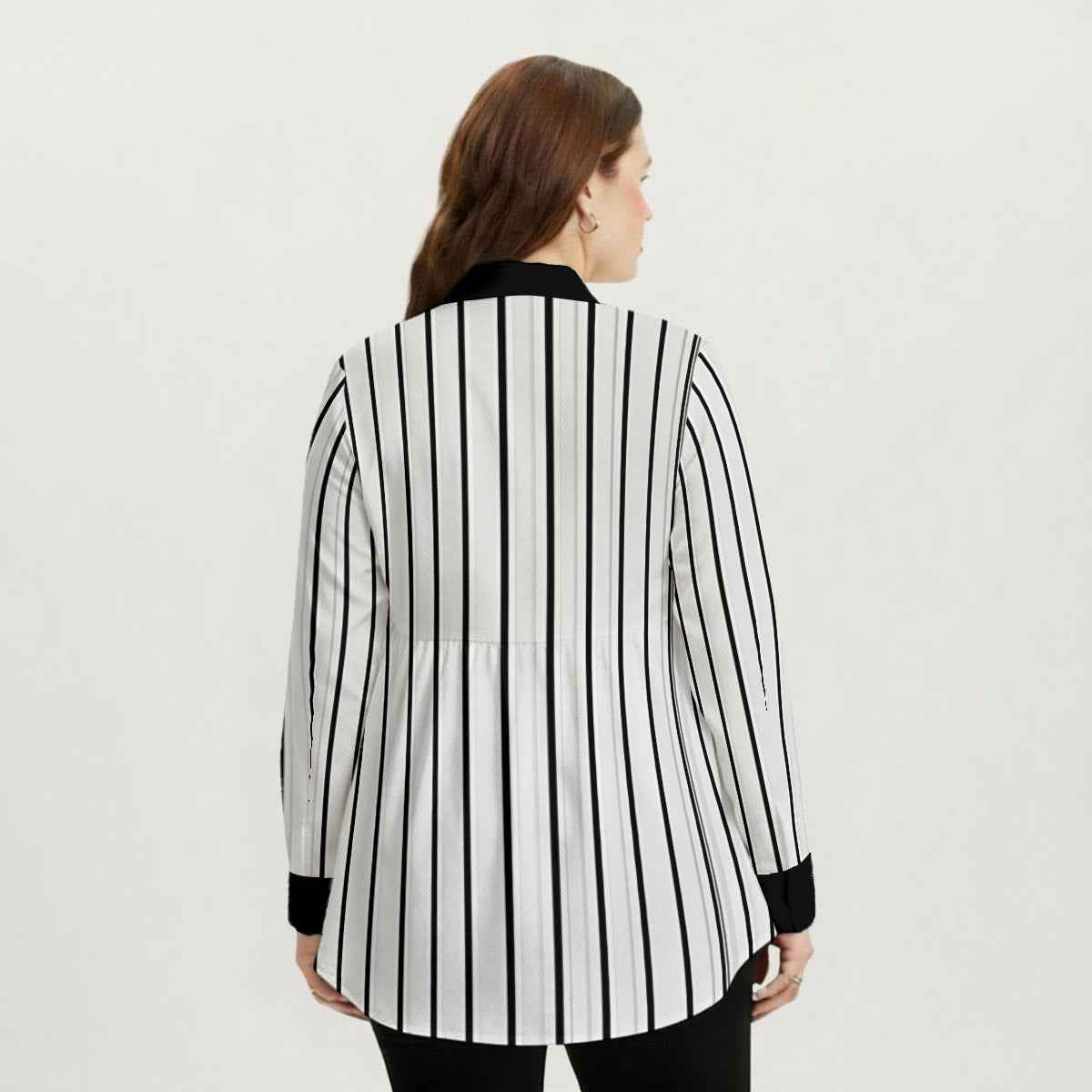 Chemise fluide à rayures verticales col contrasté – grande taille jusqu’au 5XL