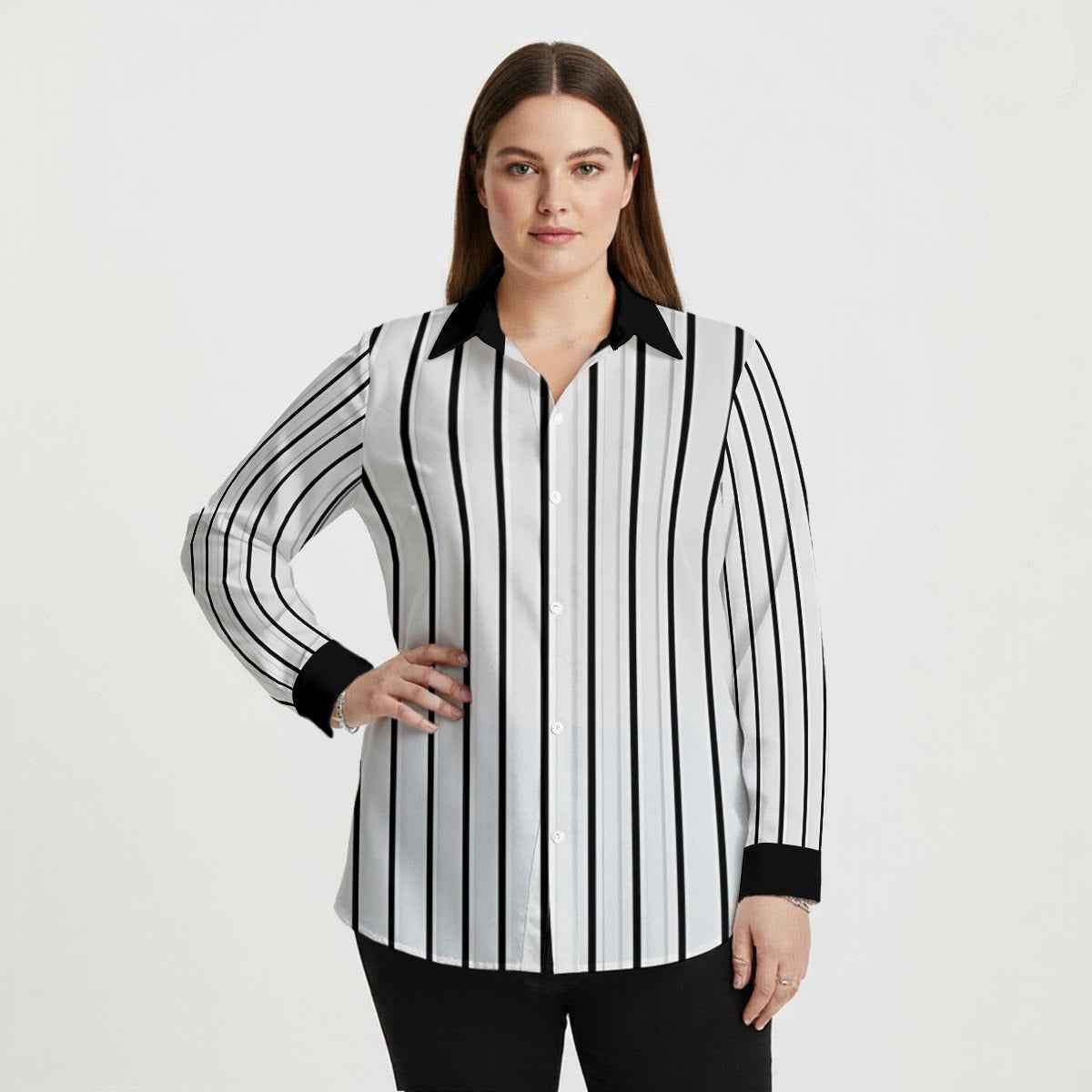 Chemise fluide à rayures verticales col contrasté – grande taille jusqu’au 5XL