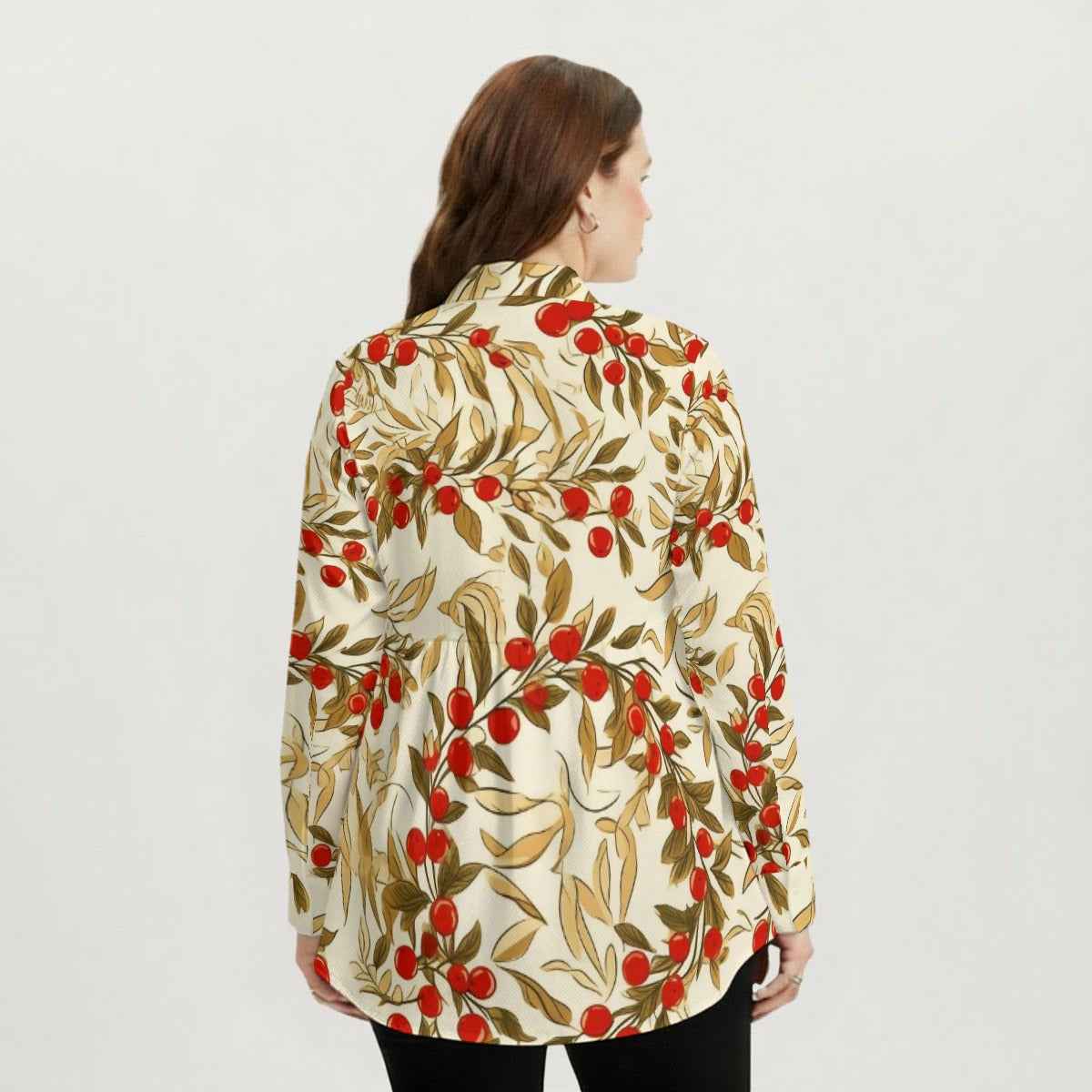 Chemise fluide imprimé cerises & feuillage – grande taille jusqu’au 5XL