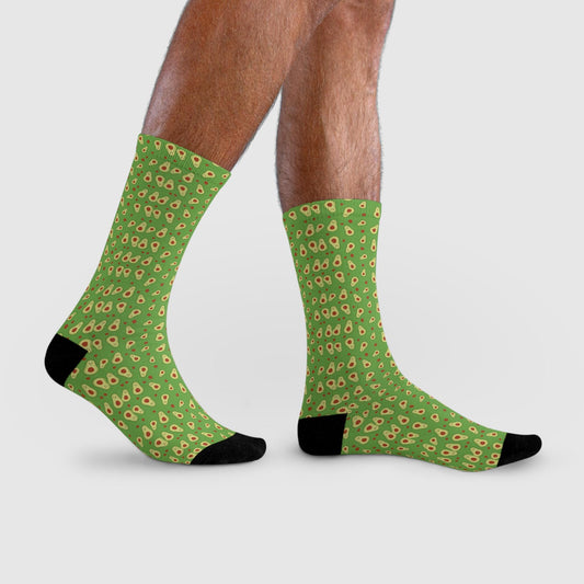 Chaussettes « Avocado Pattern » – crew sublimées, motif avocat fun, cadeau foodie