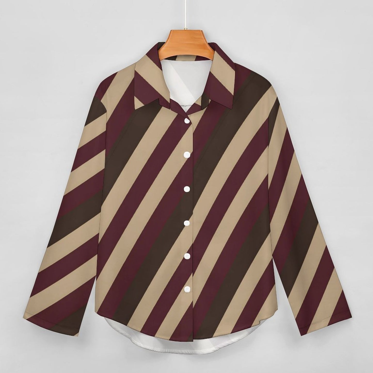 Chemise à ourlet asymétrique – rayures bordeaux, taupe & brun | Big Smiles